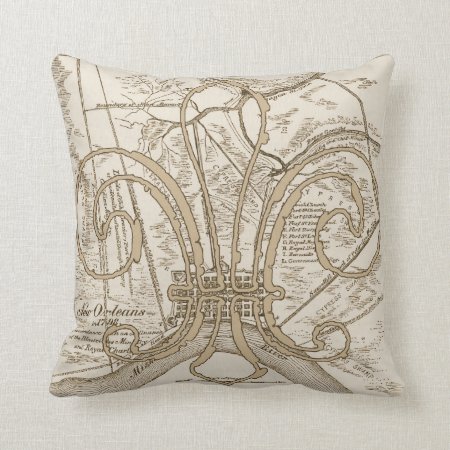 Old New Orleans Map With Fleur Throw Pillow