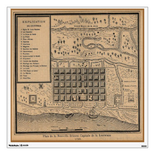 Old New Orleans Maps Print Wall Sticker