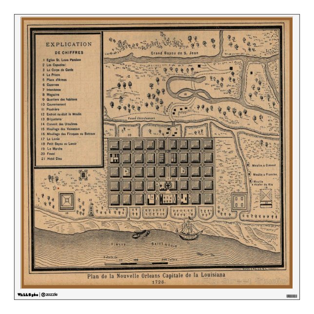 Old New Orleans Maps  Print Wall Sticker (Front)