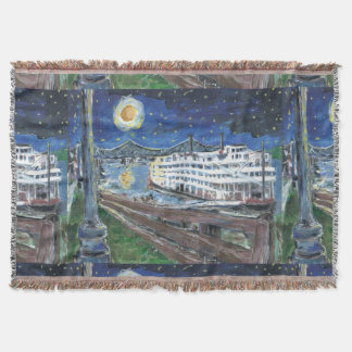 Old New Orleans Steam Boat Throw Blanket