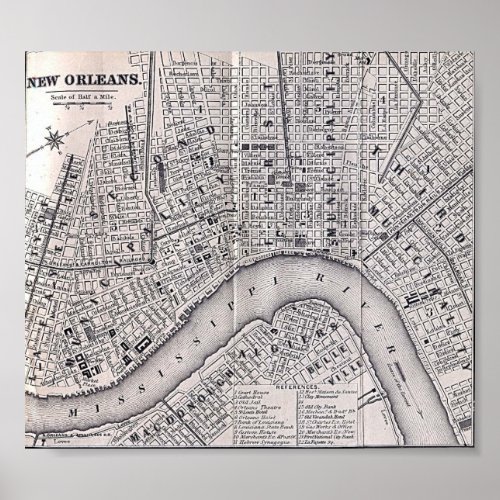 Old New Orleans Tour Map 1869 Poster