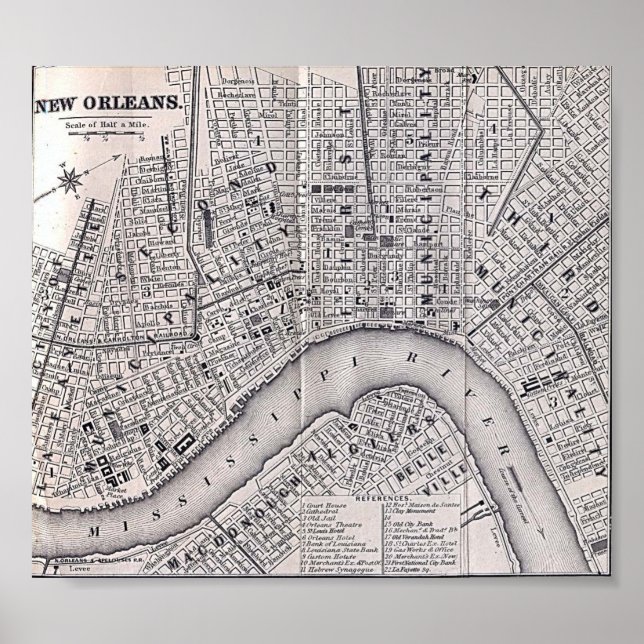 Old New Orleans Tour Map 1869 Poster (Front)