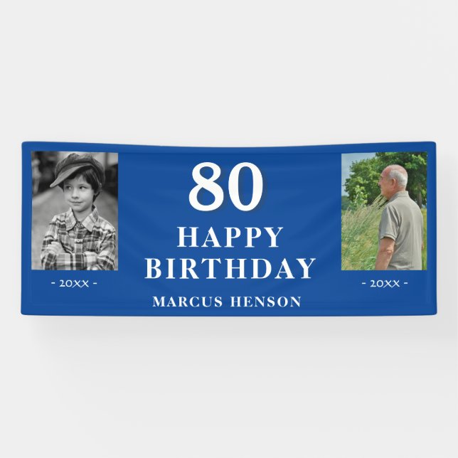 Old New Photo 80th Birthday Party Banner (Horizontal)