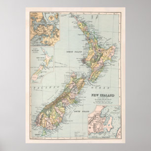 Old New Zealand Map (1892) New Zealander Poster