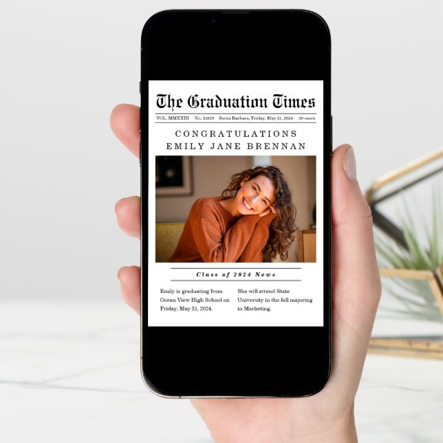 Old Newspaper Graduation Announcement Invitation (Front Digital)