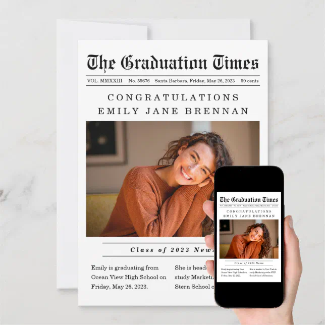 Old Newspaper Graduation Announcement Invitation Zazzle