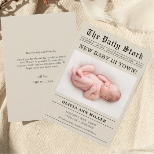 Old Newspaper Style Birth Announcement Card