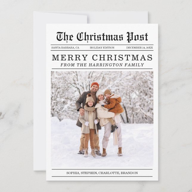 Old Newspaper Style Christmas Greeting Card (Front)