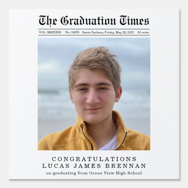 Old Newspaper Style Graduation Announcement Sign (Front)