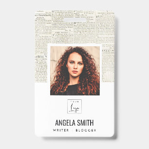 OLD NEWSPAPER TEXTURE EMPLOYEE PHOTO BARCODE NAME BADGE