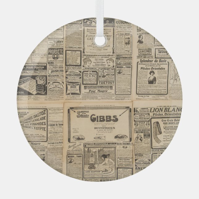 Old newspaper: vintage paper background. glass ornament (Front)