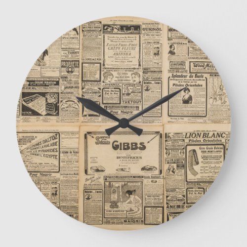 Old newspaper vintage paper background large clock