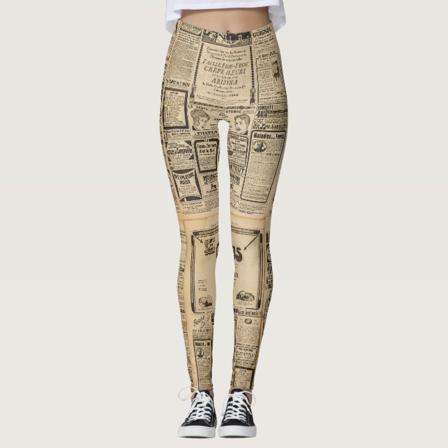 Old newspaper: vintage paper background. leggings (Front)