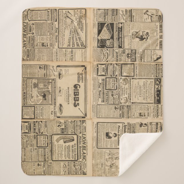 Old newspaper: vintage paper background. sherpa blanket (Front)