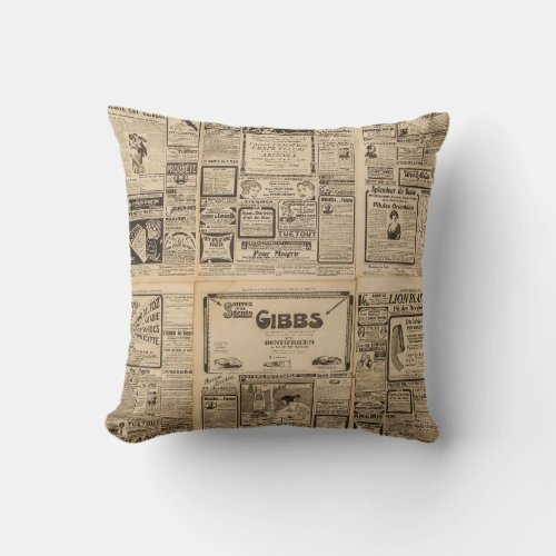 Old newspaper vintage paper background throw pillow
