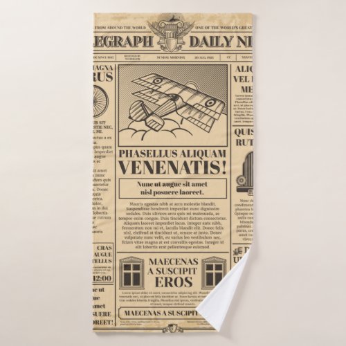 Old newspaper vintage Retro newsprint with text a Bath Towel