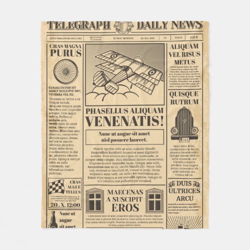 Old newspaper vintage Retro newsprint with text a Fleece Blanket