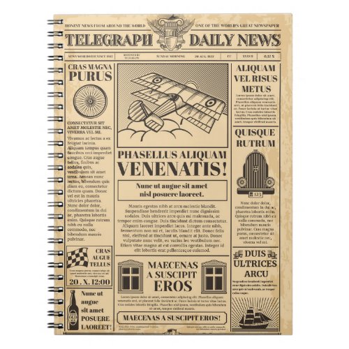 Old newspaper vintage Retro newsprint with text a Notebook