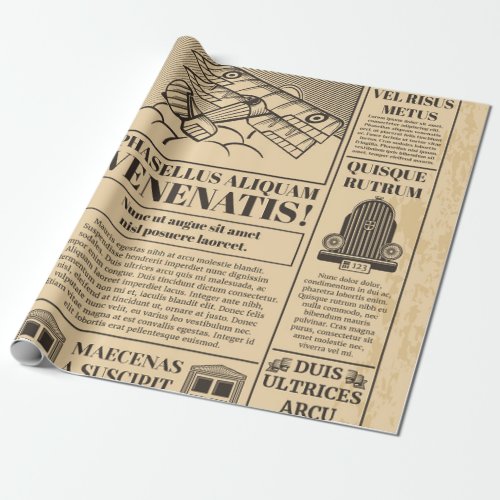 Old newspaper vintage Retro newsprint with text a Wrapping Paper