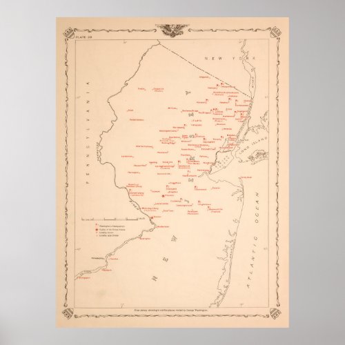 Old NJ George Washington Sites Map 1932  Poster