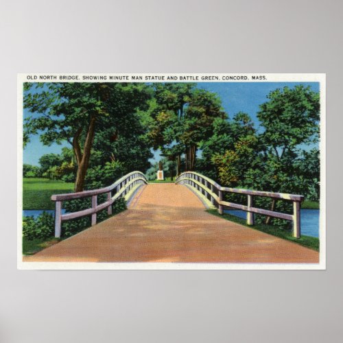 Old North Bridge View of Minute Man Statue Poster