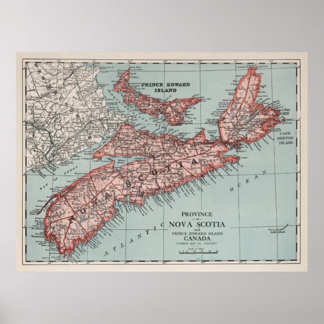 Old Nova Scotia Canada Map (1925)  Poster (Front)