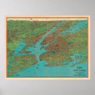 Old NYC Harbor Map (1925) Vintage New York City Poster