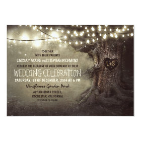 Old Oak Tree and Wood Heart Rustic Country Invitation