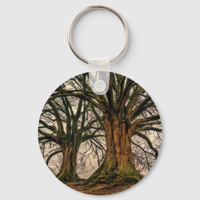 Old Oak Tree in Winter Keychain (Front)