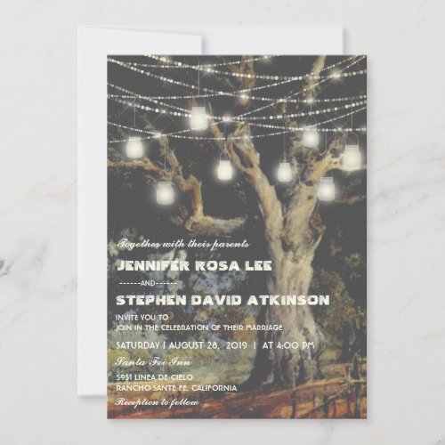 Old Oak Tree Mason Jars Lights Country Wedding Invitation