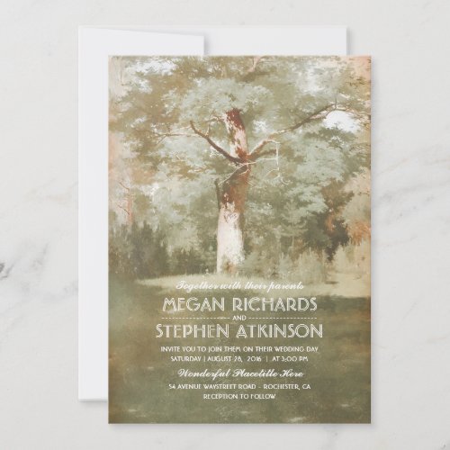 Old Oak Tree Rustic Country Wedding Invitation - Oak tree and carved heart rustic country wedding invitations