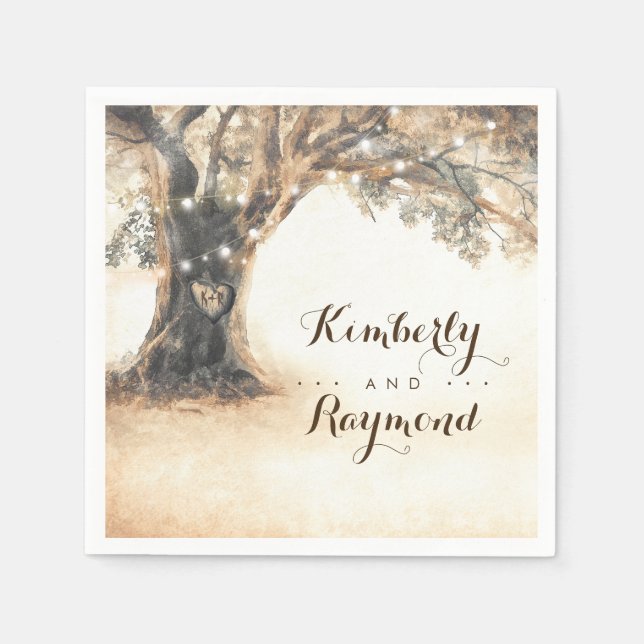 Old Oak Tree Rustic Vintage Wedding Paper Napkins (Front)