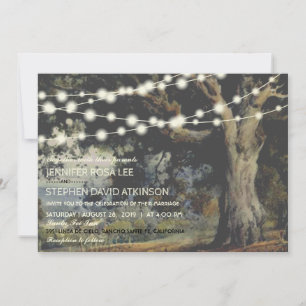 Old Oak Tree String Lights Rustic Country Wedding Invitation