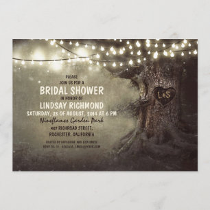 old oak tree twinkle lights bridal shower invitation