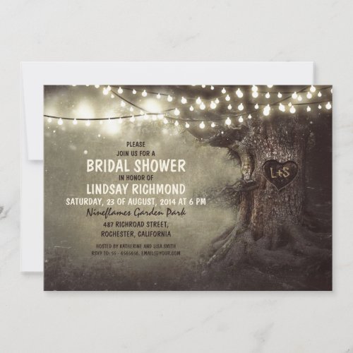 old oak tree twinkle lights bridal shower invitation