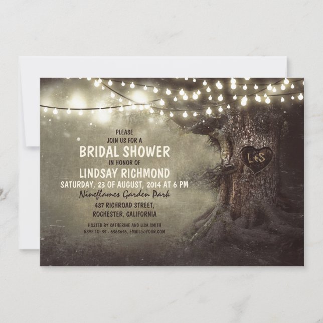 old oak tree twinkle lights bridal shower invitation (Front)