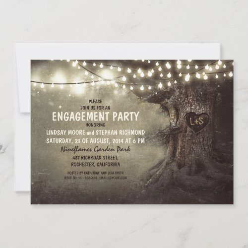 old oak tree twinkle lights engagement party personalized announcements