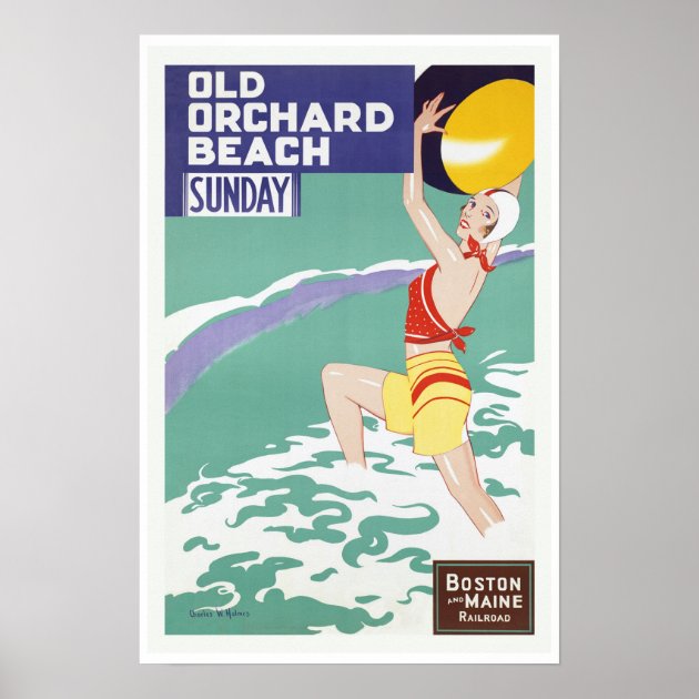 Old Orchard Beach Boston /& Maine Vintage Railroad Travel Advertisement Poster