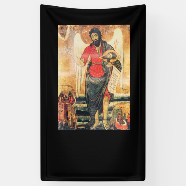 Old Orthodox icon of John the Baptist Banner (Vertical)