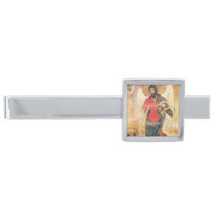 Old Orthodox icon of John the Baptist Silver Finish Tie Clip