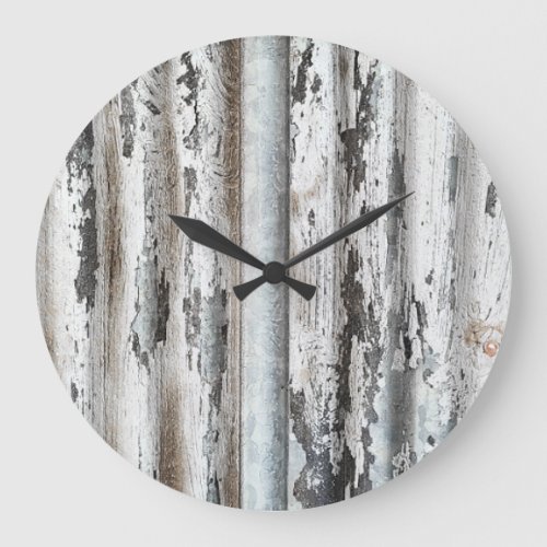 Old Paint Chipped Wall of Corrugated Metal Large Clock