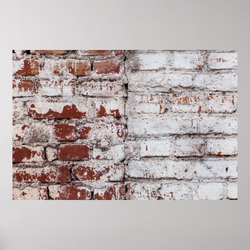 Old painted brick wall with peeling white paintwal poster