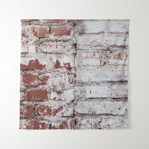 Old painted brick wall with peeling white paintwal tapestry