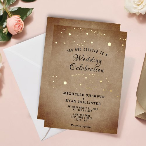 Old Paper Beige Moody Gold Foil Wedding Foil Invitation