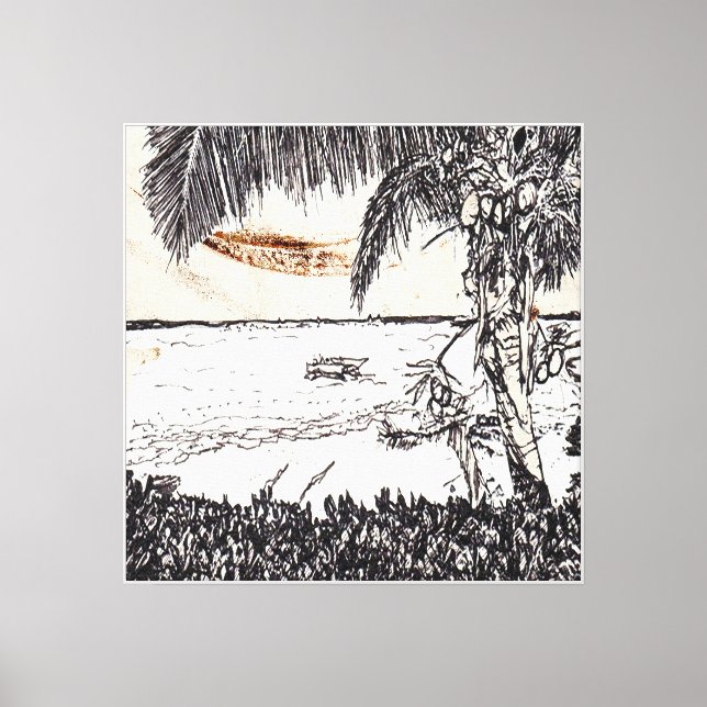 Old Paper Coconut Tree, Bahamas Canvas Print (Front)