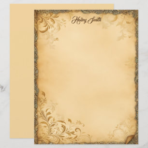 Old Paper Gold Floral Grunge Stationery Paper