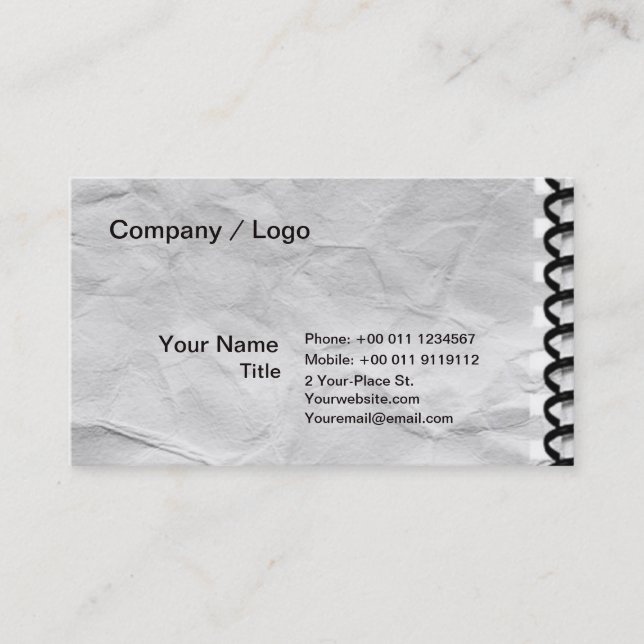 old paper notebook with Spiral Business Card (Front)
