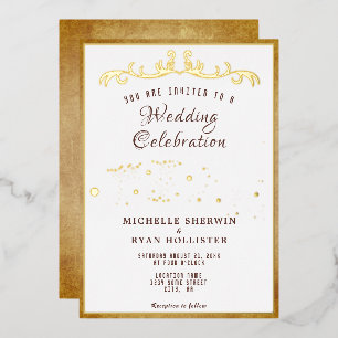 Old Paper Ornament Romantic Old Fashion Wedding Foil Invitation