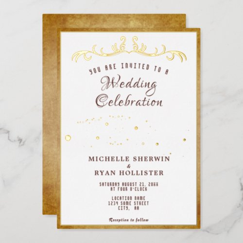 Old Paper Ornament Romantic Old Fashion Wedding Foil Invitation