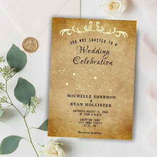 Old Paper Ornament Romantic Old Fashion Wedding Foil Invitation